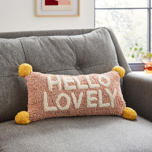 Tufted "Hello Lovely" Cushion Pink