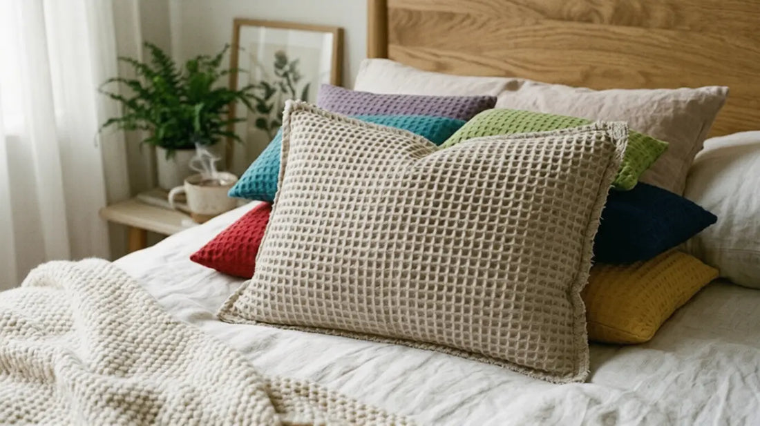 Recycled Waffle Boudoir Cushion: Eco-Friendly Comfort for a Beautifully Styled Home