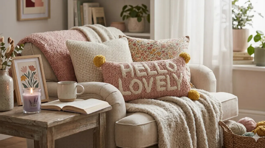 Tufted Hello Lovely Cushion Pink | Cute Home Cushion UK