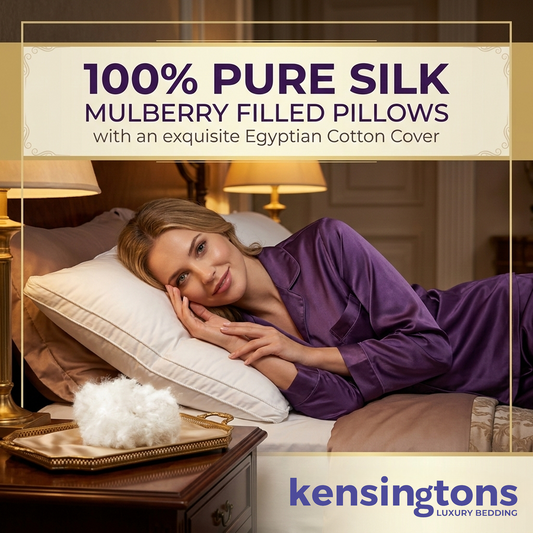 100% Pure Silk Mulberry Filled Pillows 1300G with 400 T/C Egyptian Cotton Cover