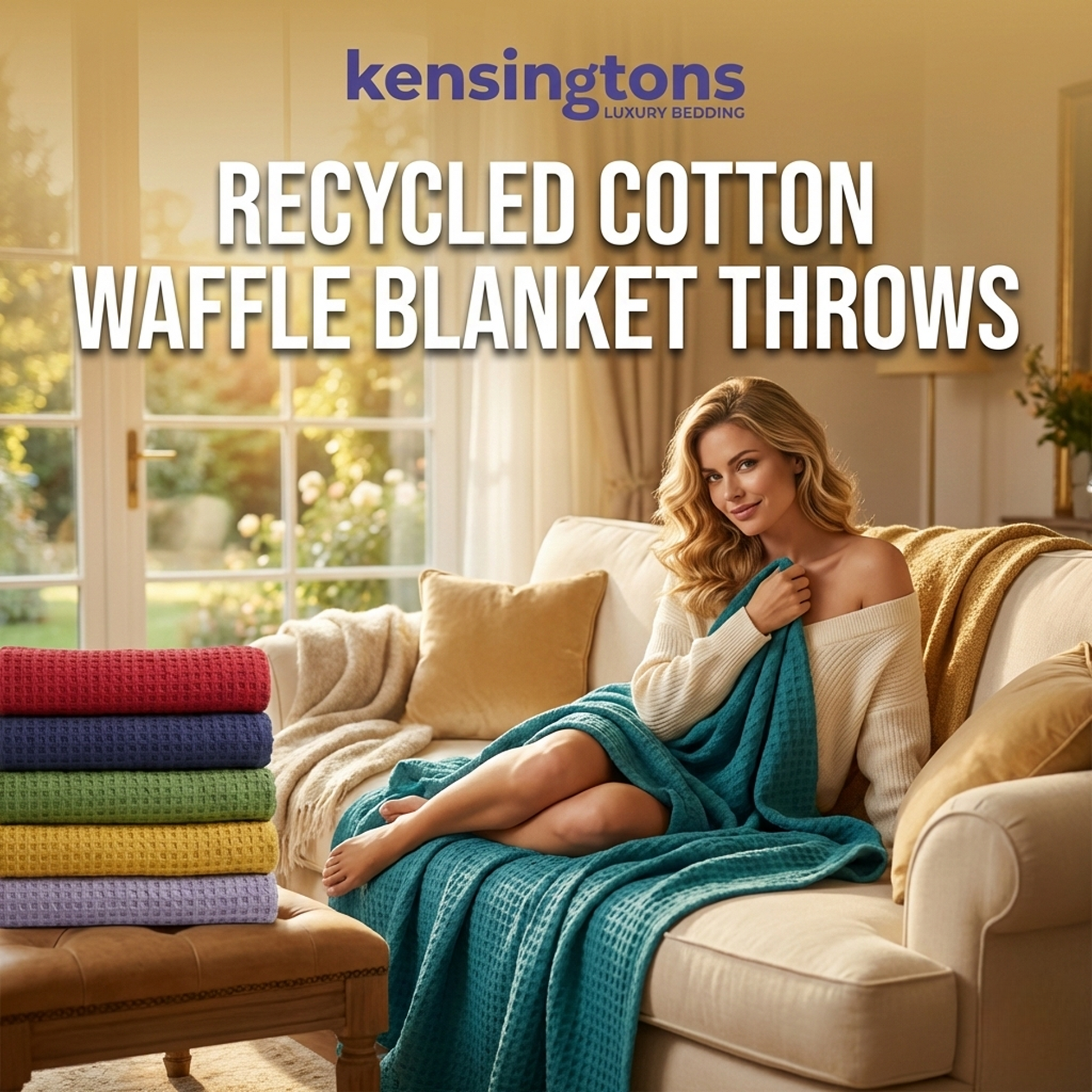 100% Recycled Cotton Waffle Blanket Throws