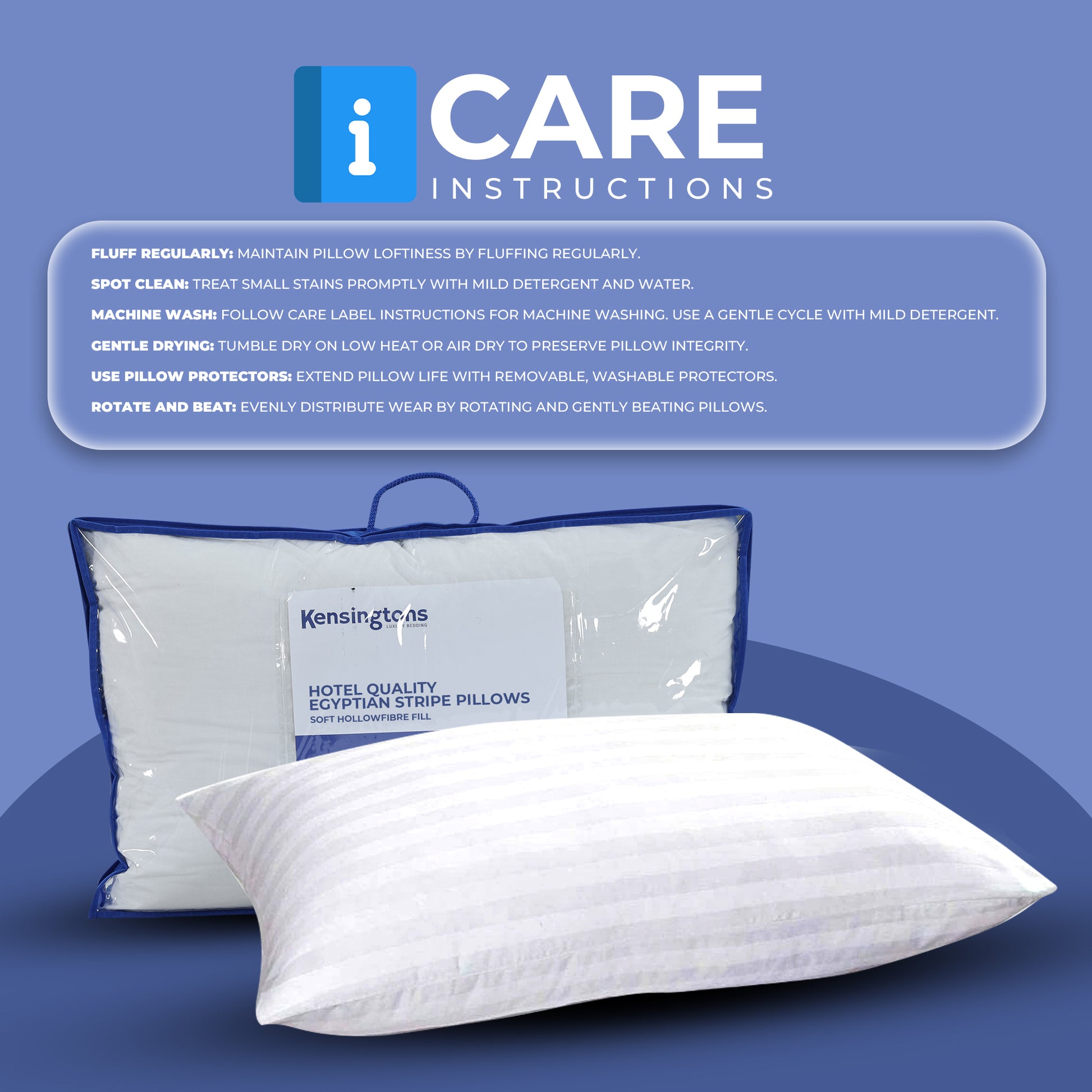 Hotel Quality Egyptian Stripe Pillows | Soft Hollowfibre Fill