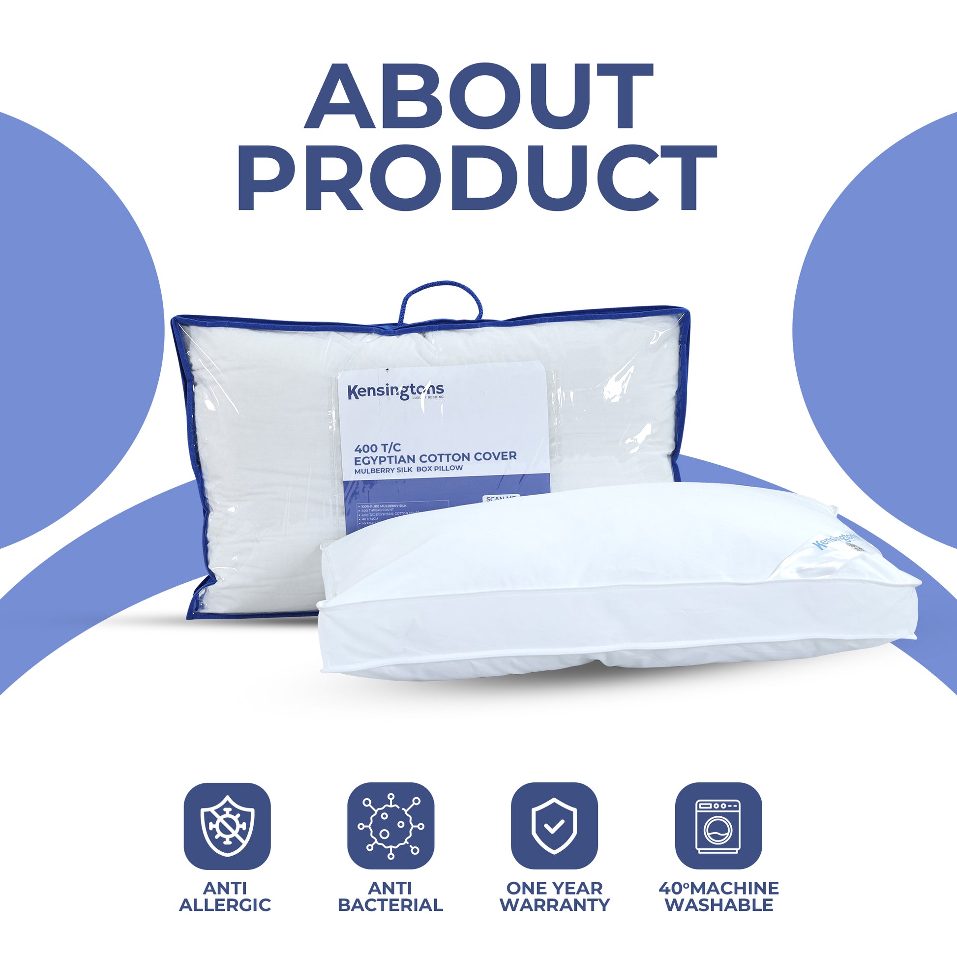100% Mulberry Silk Box Pillow + 400 T/C Egyptian Cotton Cover