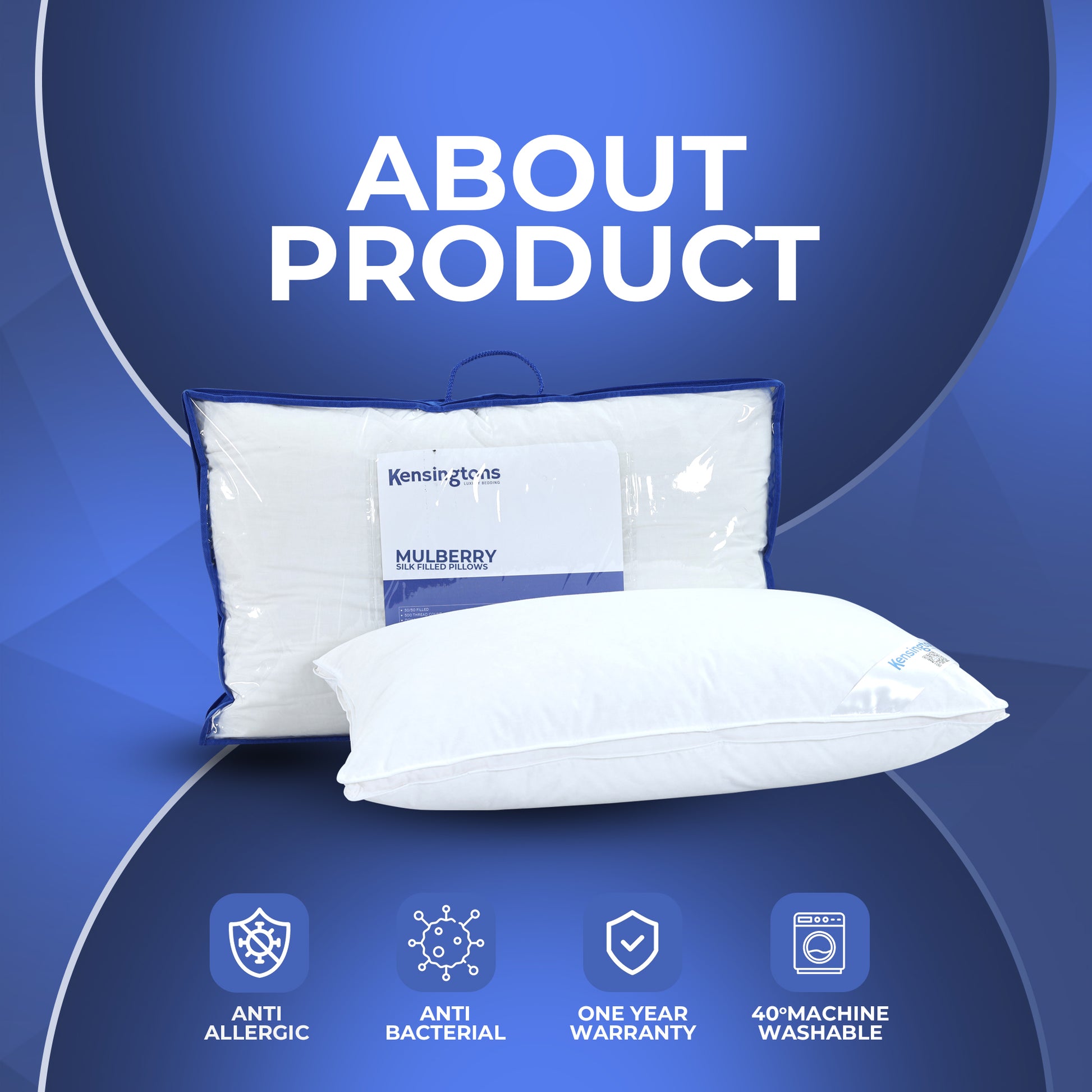 100% Pure Silk Mulberry Filled Pillows 1300G with 400 T/C Egyptian Cotton Cover