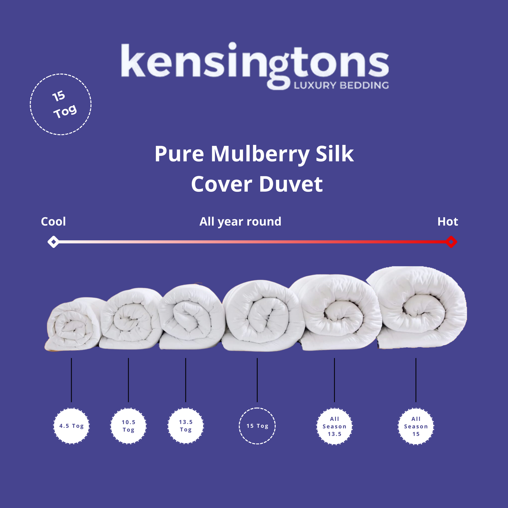 100% Mulberry Silk Duvets - 15 Tog