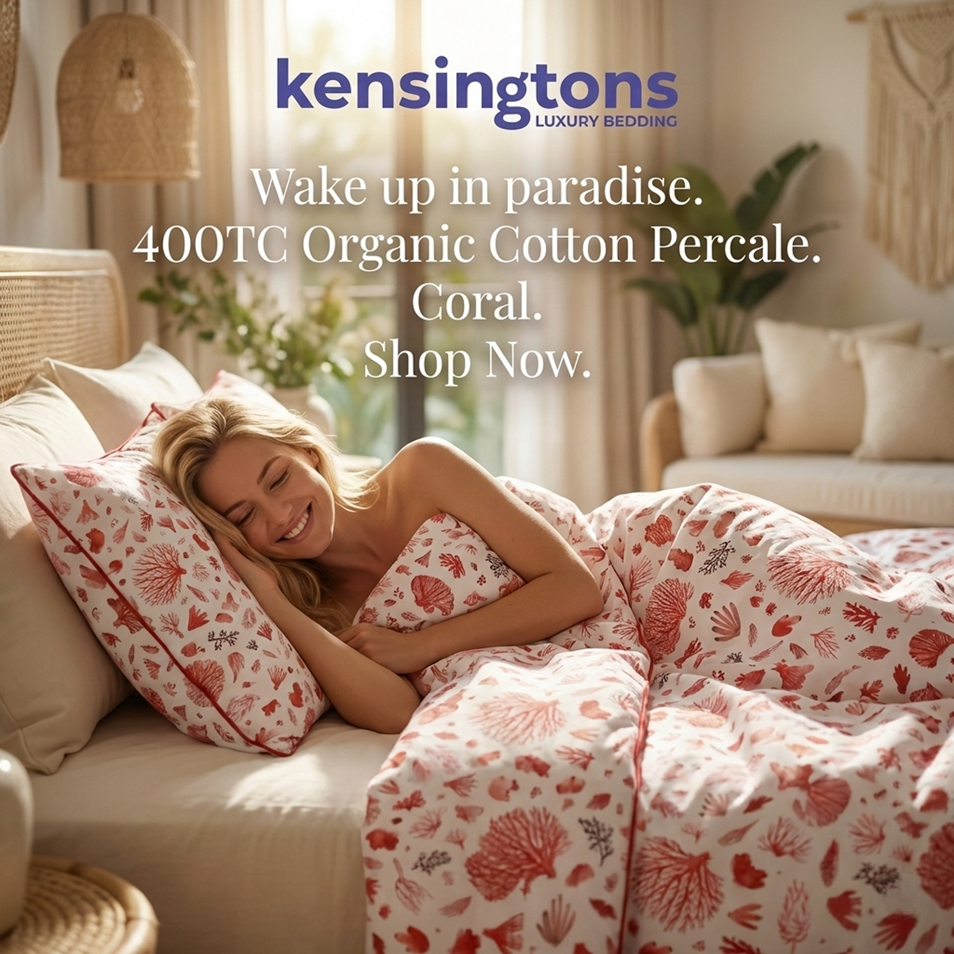 400TC 100%Cotton Percale Duvet Cover Set Coral