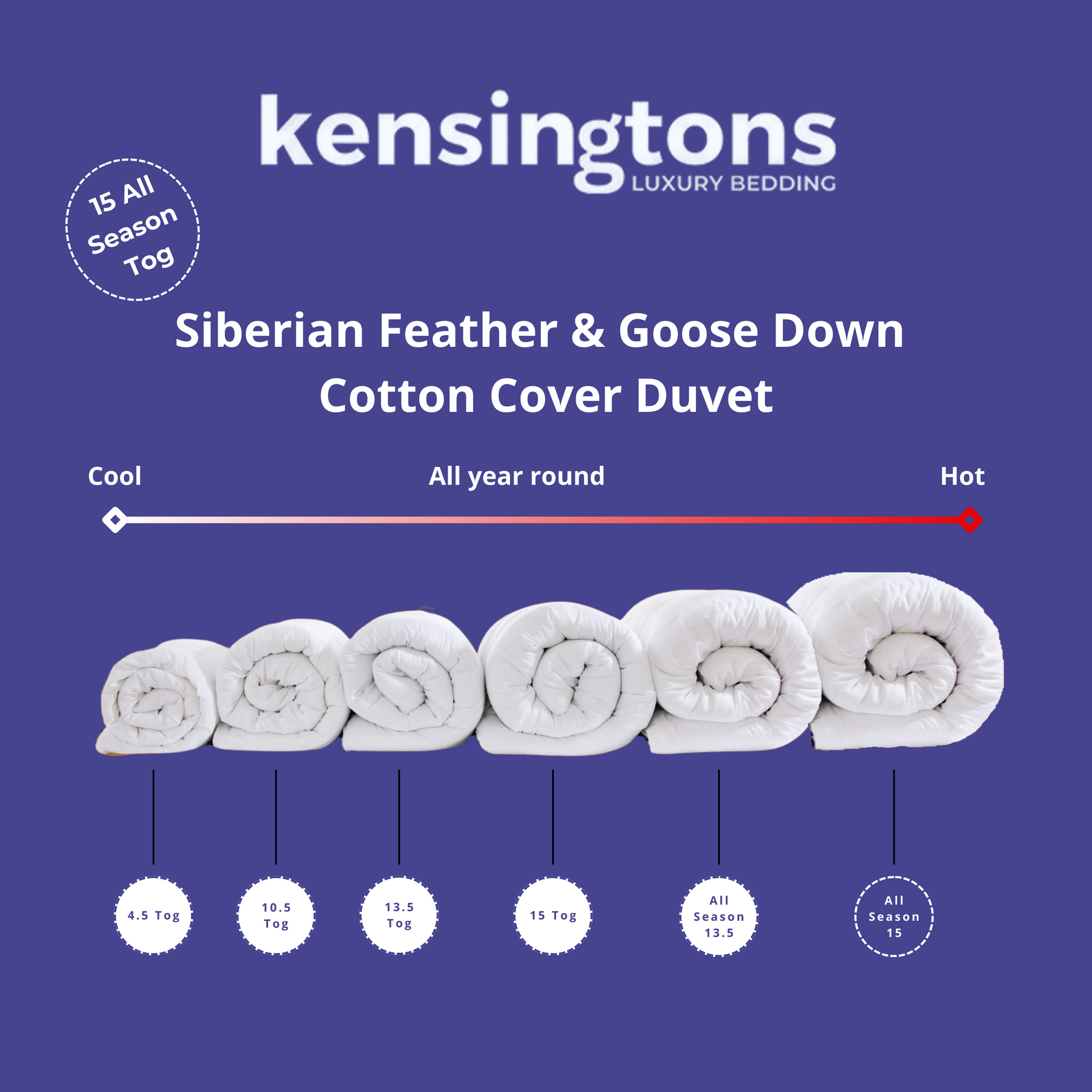 Siberian Feather & Goose Down Duvets - 15 All Season Tog